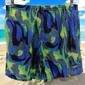 Y2K Nike Watercolor Outdoors Athletic Lined Swim Trunks Men's Size M